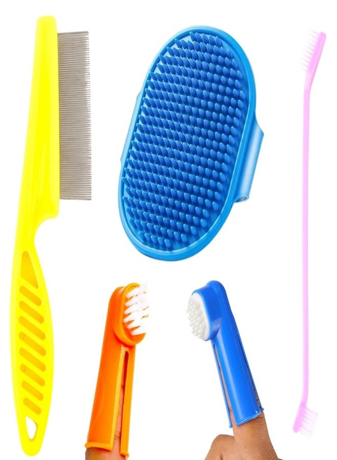 REGIIS Pet Grooming Kit with Metal Flea Comb, Dog Brush Set, Blue, Yellow, Orange, Pink, Multi-Purpose Deshedding Tools for Dogs(PACK OF 3) - Image 1